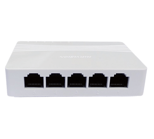 Switch de escritorio de 5 puertos 10 / 100 / 1000 Mbps, Especial para uso en casa, escuela, oficina, pequeñas salas de monitoreo, Dimensiones: 92.8 x 65.8 x 22.8 mm, Alimentación: 5 VCD / 0.6 Amp (fuente incluida).