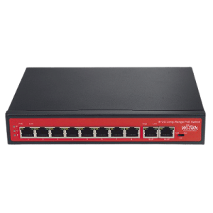 Switch PoE de 8 puertos (802.3af/at/bt) no administrable de largo alcance, hasta 250m, 8 x 10/100Mbps (PoE) + 2 x Puertos Gigabit Uplink, 120 W