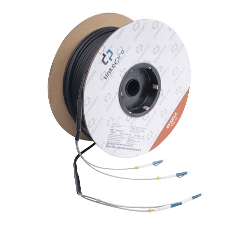 Carrete de Fibra Óptica Monomodo con conectores LC-LC Duplex, Reforzada con Kevlar, de 100 metros