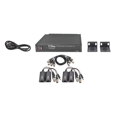 Kit de 4 canales de para transmisión de ALIMENTACION ( de 36 Vcd a 12Vcd ) y VIDEO (HD-TVI) a distancias de hasta 250 mts.
