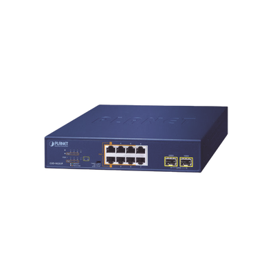 Switch PoE No Administrable de Escritorio, 2 puertos Gigabit 802.3bt, 4 Puertos gigabit 802.3at, 2 puertos 10/100/1000, 2 Puertos SFP Gigabit.