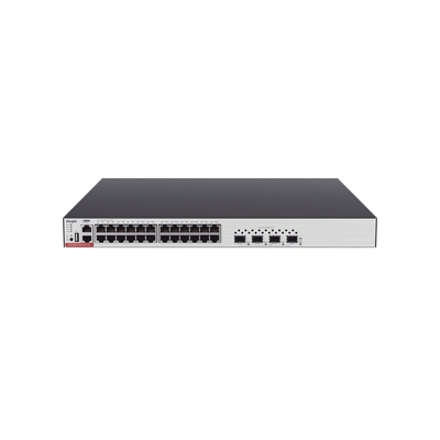 Switch Administrable Capa 3 de 24 puertos Gigabit 802.3af/at con 4 puertos SFP+ para Fibra Óptica de 10G, hasta 405 watts, gestión gratuita desde la nube.
